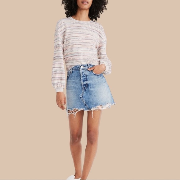 Madewell ‘Bubble-Sleeve Crop Top’ Sweatshirt in “Rainbow Stripe” Size Small - Picture 2 of 16